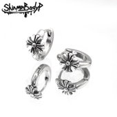 Shinma钛钢银色复古克罗十字架耳环耳骨环卡扣亚比亚文化哥特耳饰