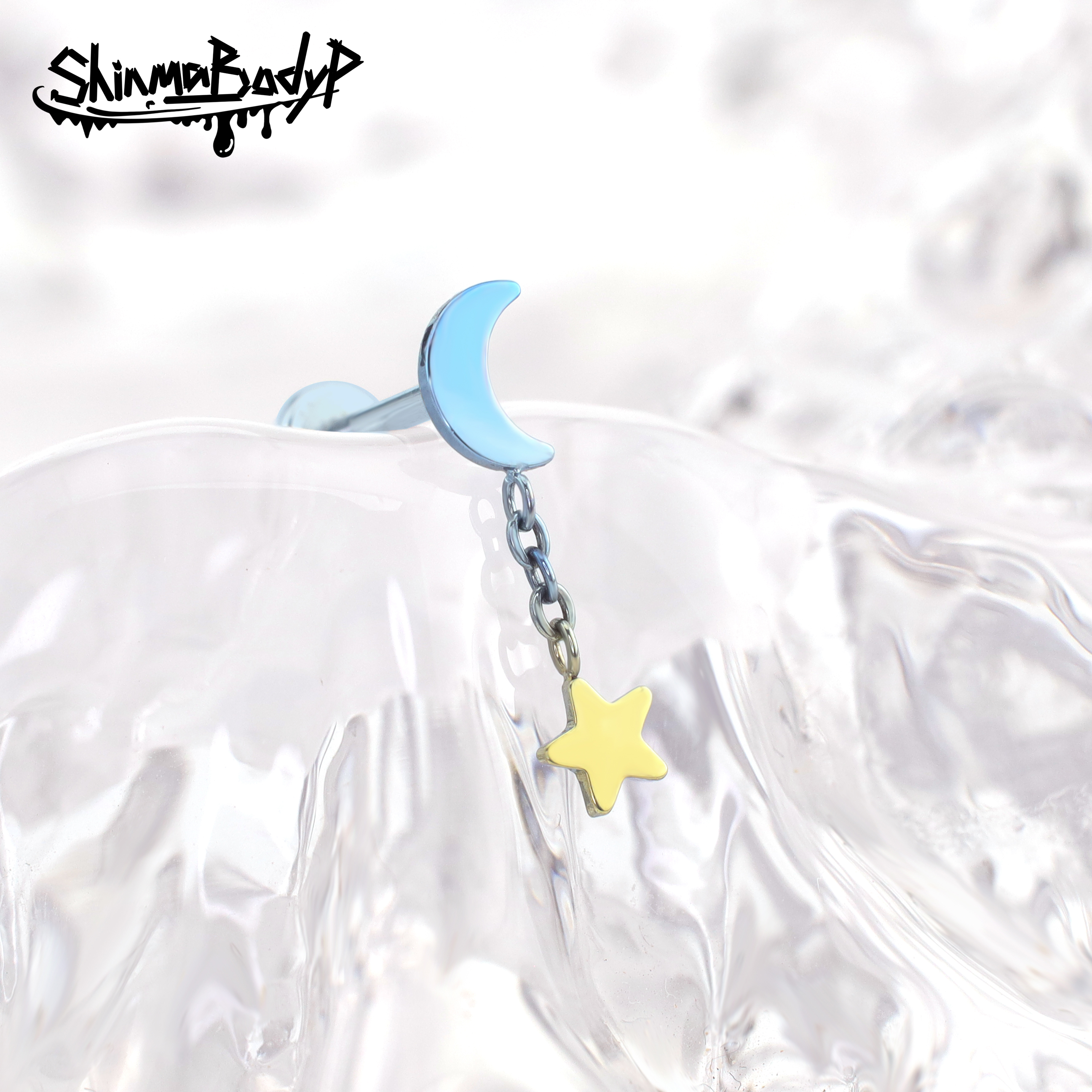 ShinmaF-136钛合金星月挂坠耳钉