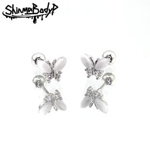 纯白气质蝴蝶蛋白石镶钻甜美可爱氛围感冬日耳钉耳骨钉 Shinma
