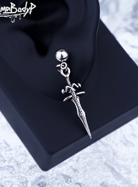 Shinma 1.2mm匕首耳钉耳坠耳环钛钢土酷欧美潮流哥特穿刺饰品