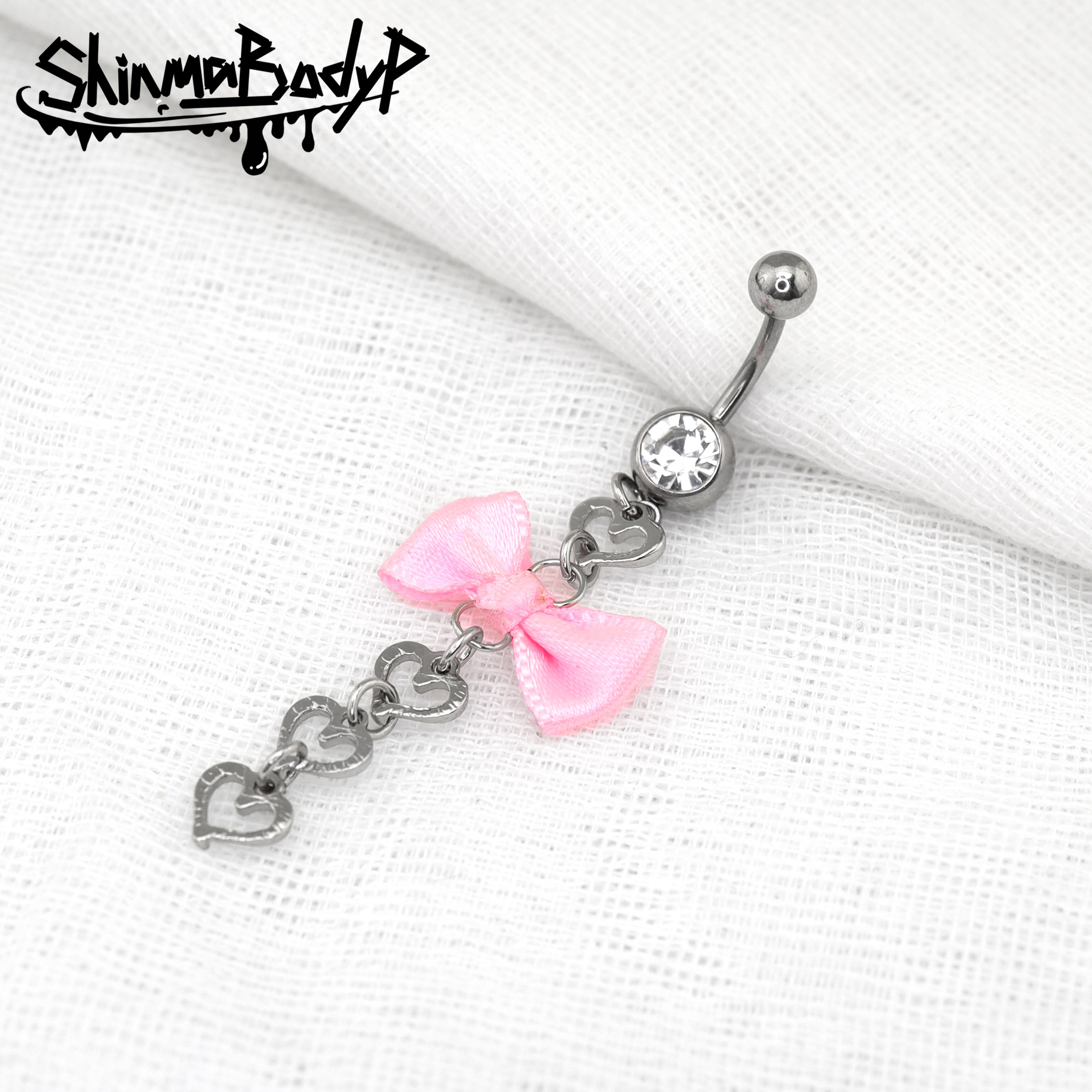 Shinma粉色布艺蝴蝶结镂空爱心挂坠肚脐钉肚脐环辣妹甜美饰品,饰品/流行首饰/时尚饰品新,肚脐类饰品,淘宝优惠券,粉丝福利购,淘宝优惠卷