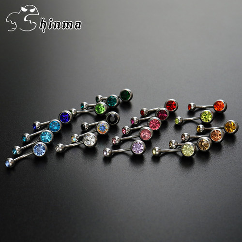 Shinma钛钢彩色水钻肚脐钉朋克