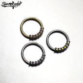 Shinma 16G欧美复古钛钢六锆石鼻中隔耳骨环卡扣式 鼻环穿刺饰品