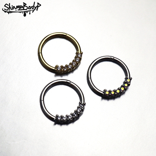Shinma 鼻环穿刺饰品 16G欧美复古钛钢六锆石鼻中隔耳骨环卡扣式