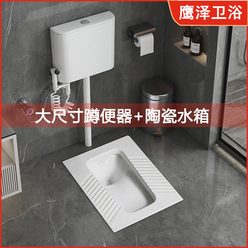 鹰泽卫浴大尺寸蹲坑蹲便器冲水箱套装家用厕所卫生间蹲厕便盆便池