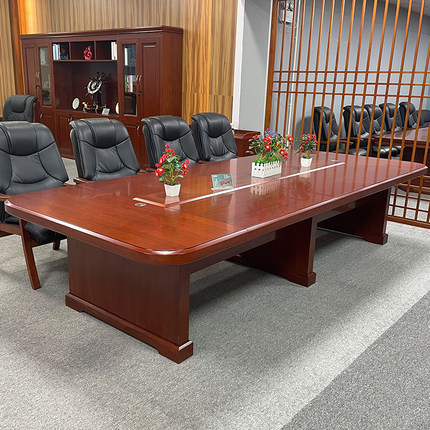 西安实木会议桌长桌简约现代政府会议室大型油漆洽谈会议桌椅组合