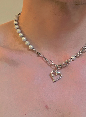 SHUCHEN MEN嘻哈个性反光珍珠小众设计感锁骨链