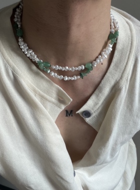 SHUCHEN MEN 双层叠戴珍珠项链男女小众设计感高级锁骨链