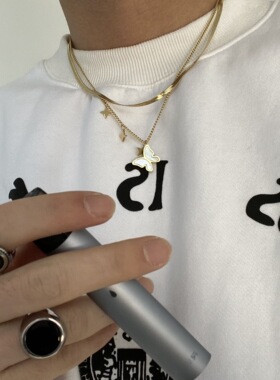 SHUCHEN MEN金色钛钢不掉色蝴蝶锁骨链项链男颈链项链女情侣项链