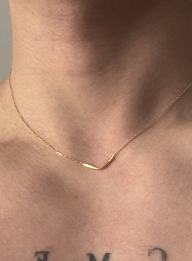 SCMEN S925纯银镀金素链小v字折叠几何设计款颈链简约锁骨链项链