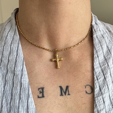 SHUCHEN MEN金色十字架项链男小众设计感高级轻奢锁骨链