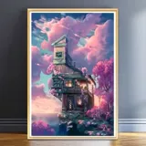 Cloud House Cross Elcodery 2024 Новая линия вышивки фантазии, красивая пейзажная живопись гостиная спальня простая ручная работа