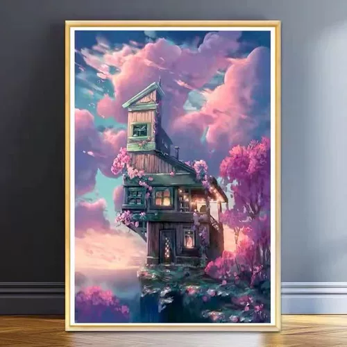 Cloud House Cross Elcodery 2024 Новая линия вышивки фантазии, красивая пейзажная живопись гостиная спальня простая ручная работа