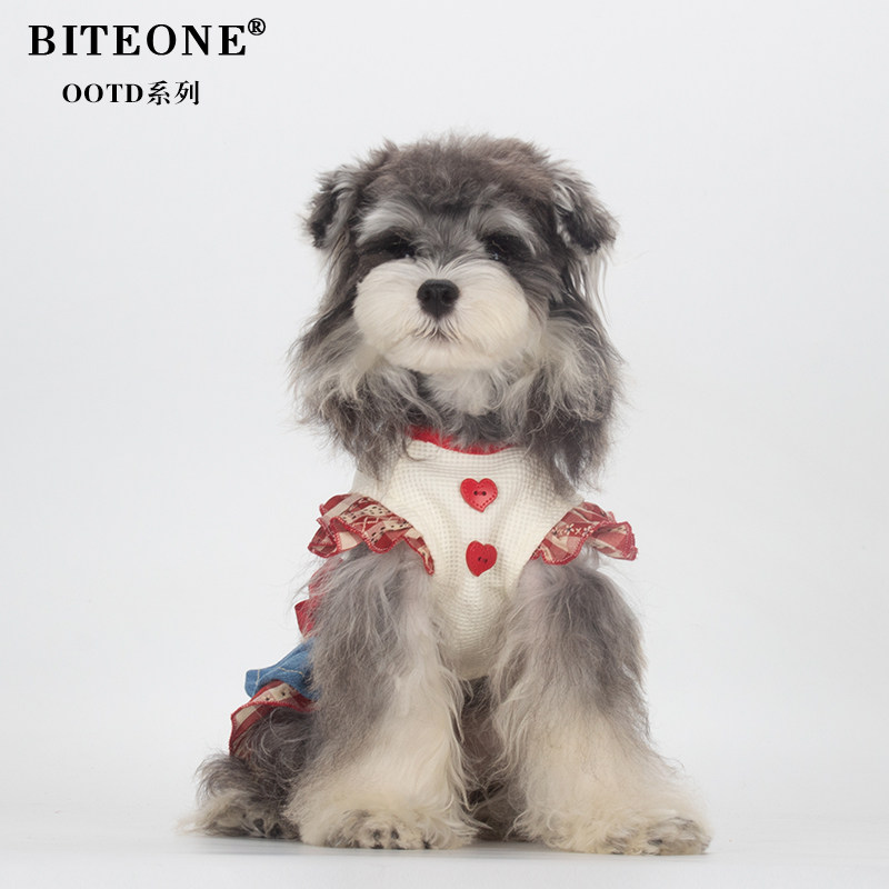 BITEONE【月野星格】狗狗猫咪衣服2026新款牛仔撞色裙