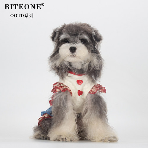 BITEONE【月野星格】狗狗猫咪衣服2026新款牛仔撞色裙