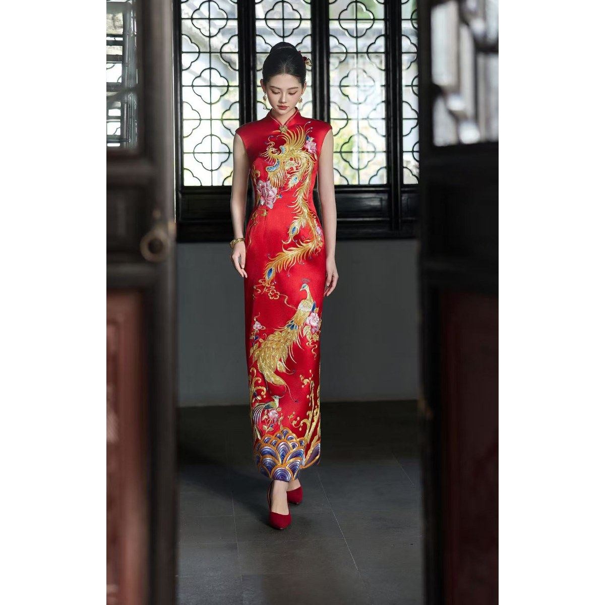出租2025金宝绣梦东方旗袍新款结婚订婚敬酒礼服中式刺绣重工凤凰