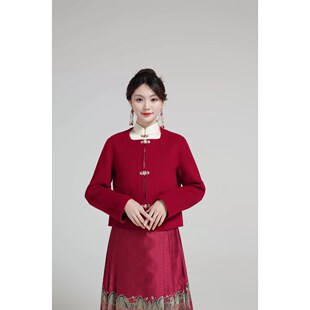出租满庭芳楚山晓红色大衣敬酒服新中式上衣冬季新娘结婚羊毛外套