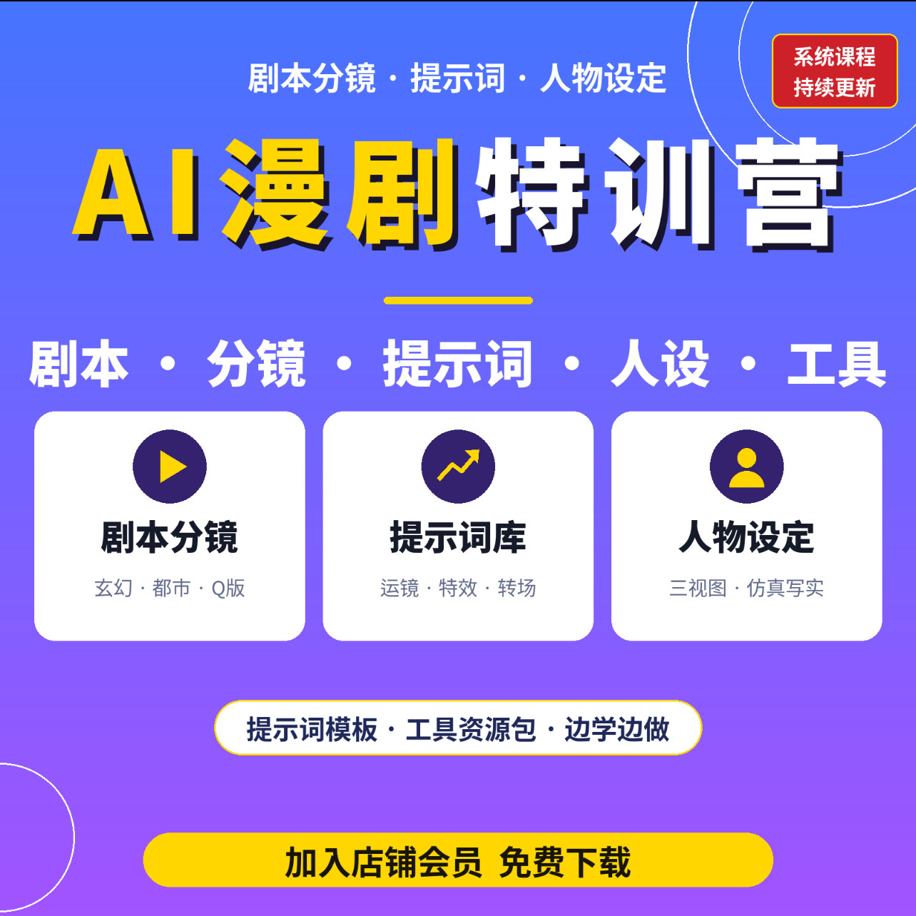 AI漫剧教程剧本分镜提示词模板人物设定即梦剪映工具资源包
