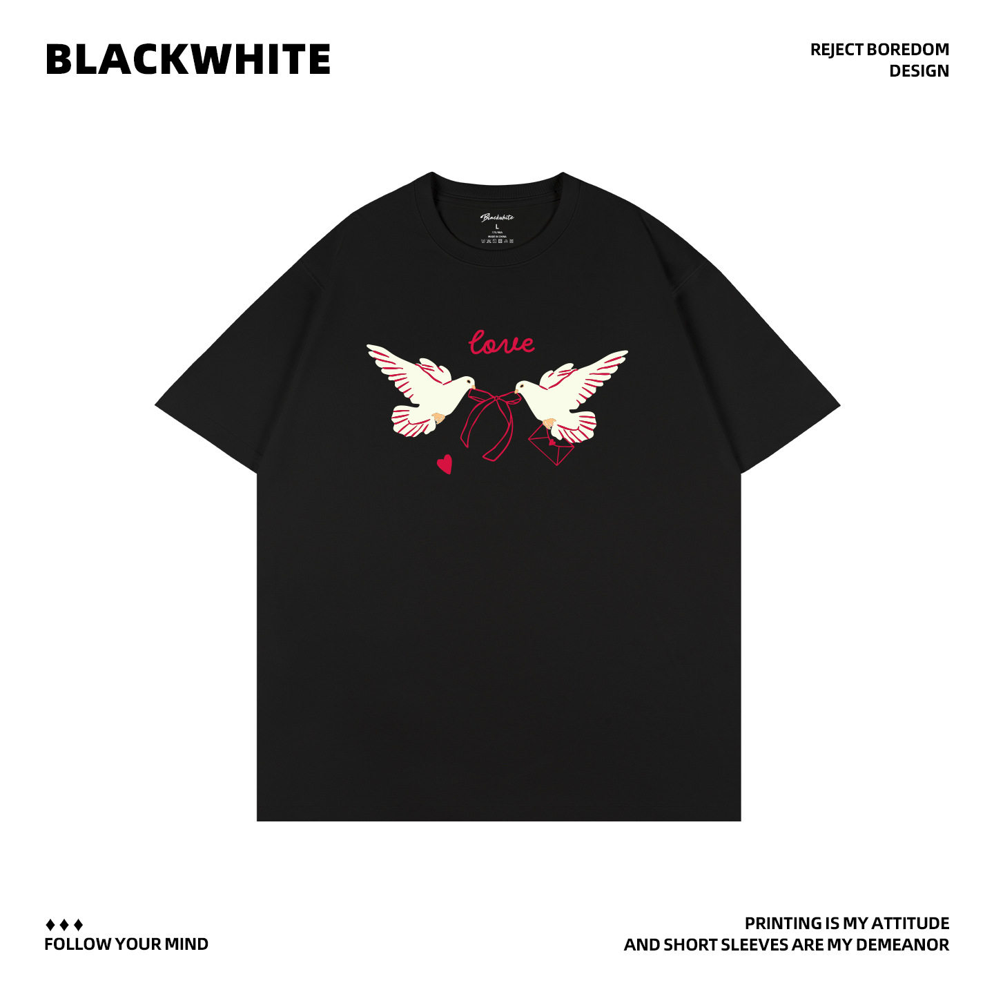 可爱白鸽印花圆领短袖T恤男女通用简约时尚夏季穿搭宽松版型Q159