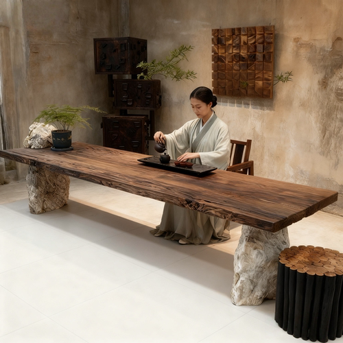 侘寂风原木大板茶桌茶台