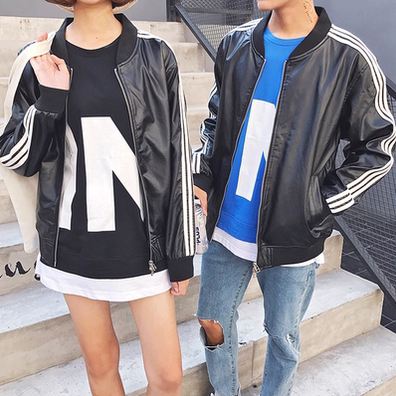 秋冬季新款气质男女网红条纹撞色夹克衫棒球服外套学生情侣装潮流