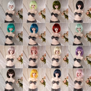 可贝贝bjd娃娃假发3分4分6分熊妹柔软丝短发波波头齐刘海毛坯发