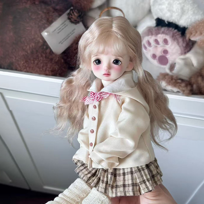 可贝贝bjd娃娃假发3分4分6分mdd熊妹齐刘海长卷发高温丝毛坯发