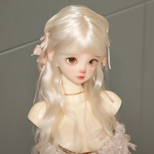 现货可贝贝bjd娃娃假发3分4分6分可爱浅金色齐刘海长卷发毛坯发