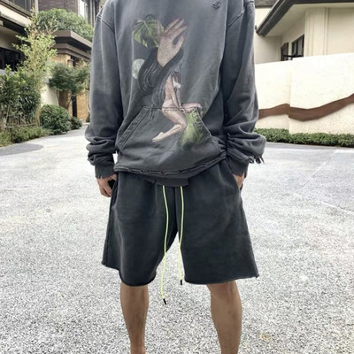 运动短裤高街荧光绿洗水做旧