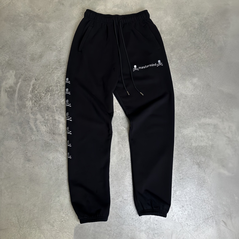 字母骷髅头刺绣水洗休闲裤