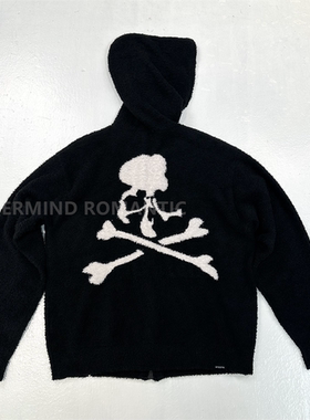 MASTERMIND秋冬宽松连帽开衫毛绒料卫衣后背大骷髅头休闲拉链外套