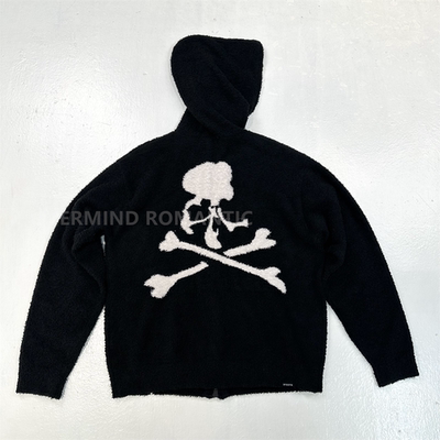 MASTERMIND秋冬宽松连帽开衫毛绒料卫衣后背大骷髅头休闲拉链外套