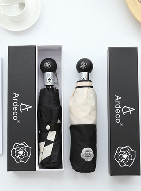 山茶花防晒防紫外线复古全自动太阳伞黑胶女超轻晴雨伞遮阳两用伞