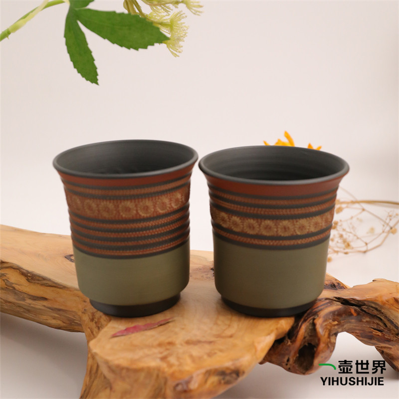 日本常滑烧夫妻汤吞 辉之 印花 170/180ml 纯手工日式紫砂陶茶杯