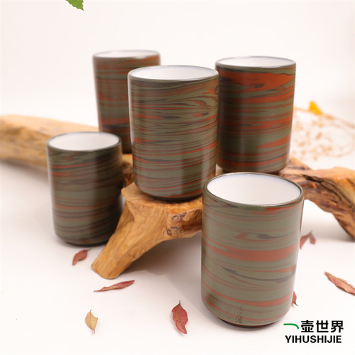 日本常滑烧 云仙 绞泥 高杯子 130ml 纯手工日式紫砂陶茶杯