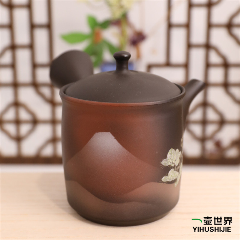 日本常滑烧急须 昭龙 富士山切立280ml 纯手工日式紫砂侧把陶茶壶