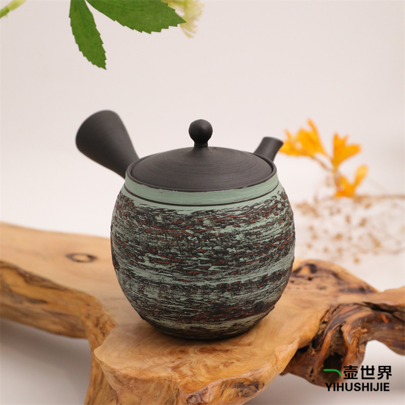 日本常滑烧 雅仁 朱泥 青波 310ml 纯手工日式紫砂侧把陶茶壶