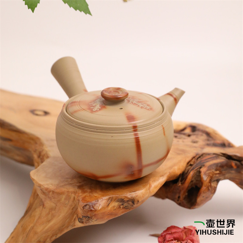 日本常滑烧 初代友仙白泥火榉平丸150ml纯手工日式紫砂侧把陶茶壶
