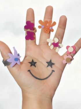 绿场孤品双花戒指彩色亚克力