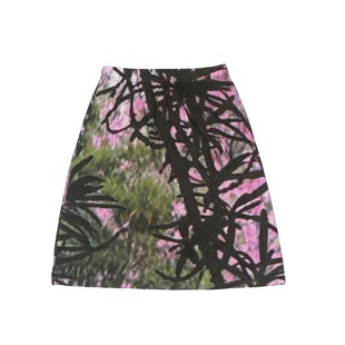 绿场 ODDGREEN2025ss春夏印花弹力短裙小众辣妹 粉绿夹竹桃半裙