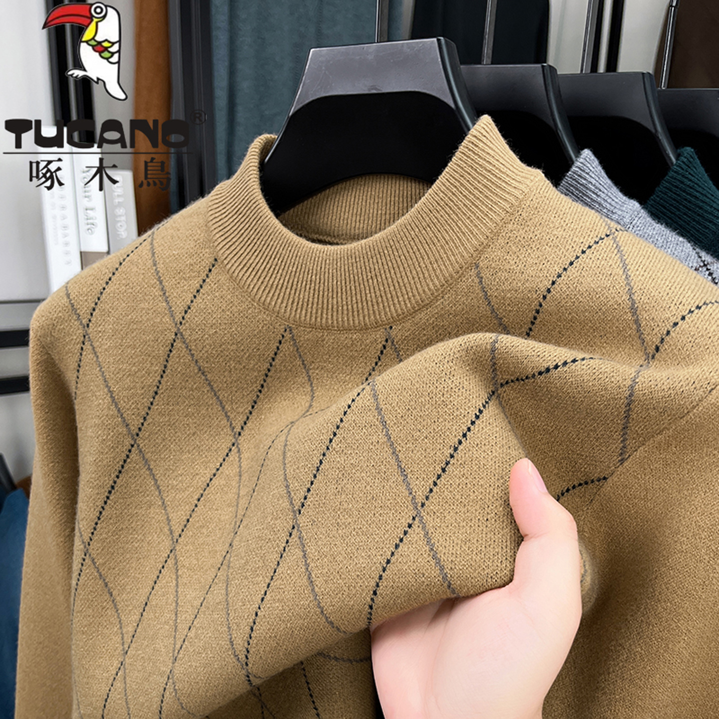 高级感半高圆领针织衫中年宽松