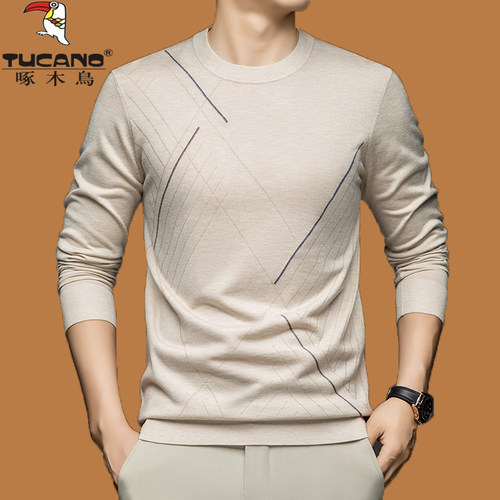 啄木鸟高级感圆领针织衫宽松条纹