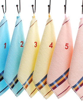 田园风全棉幼儿园儿童洗脸毛巾纯棉吸水柔软数字编号可挂绳小方巾