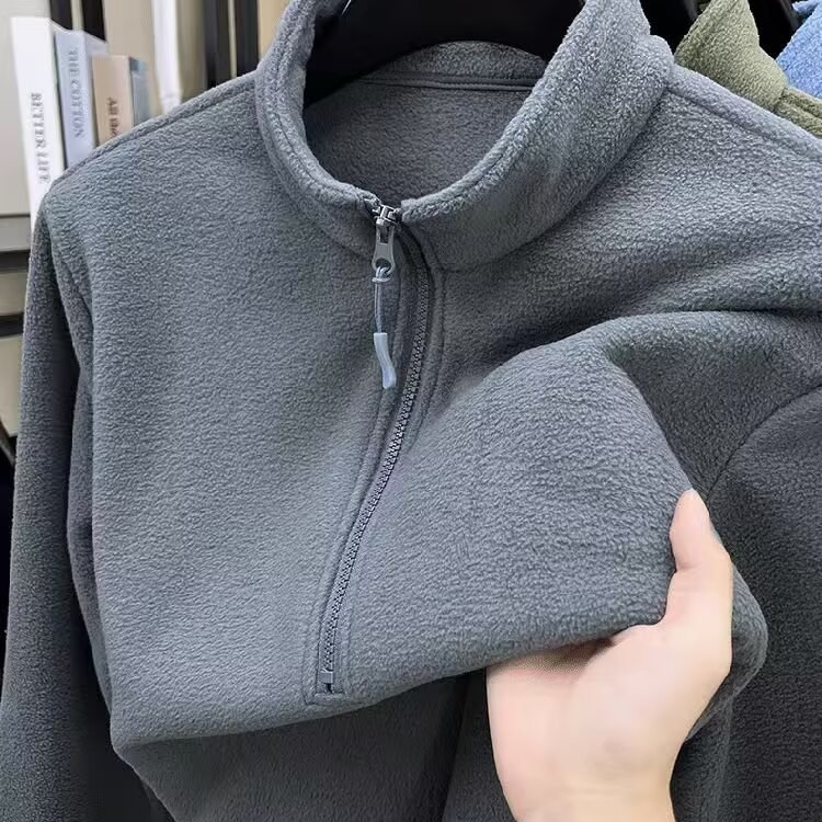 大码粒绒卫衣男立领拉链