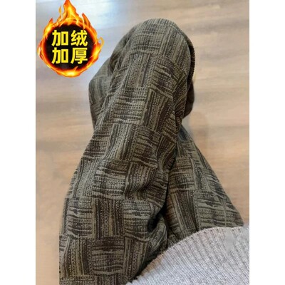 美式复古灯芯绒格纹裤子男款潮牌宽松垂感运动卫裤阔腿休闲长裤秋