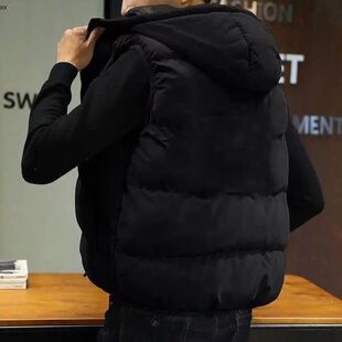 秋冬棉马甲男生加厚坎肩外套潮流宽松青少年休闲保暖连帽马夹棉服