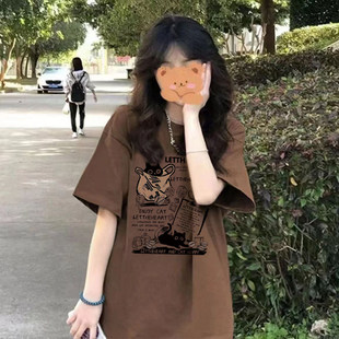 纯棉小熊短袖t恤少女夏装2026年新款初中高中学生宽松休闲上衣服