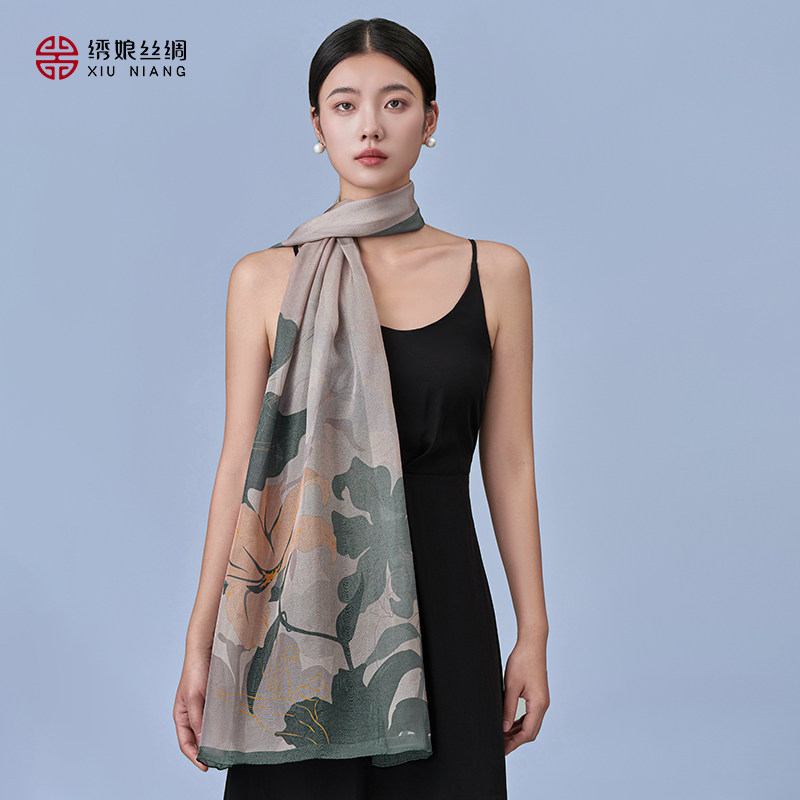 绣娘丝绸新款真丝丝巾桑蚕丝雪纺长巾围巾防晒披肩女外搭高级礼盒