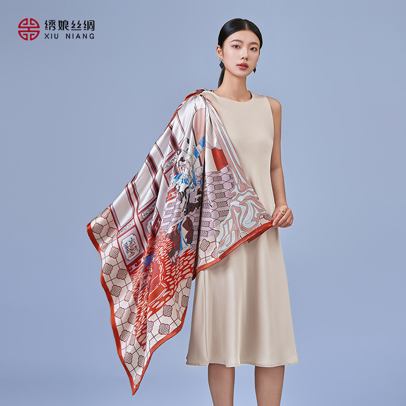 绣娘丝绸真丝丝巾女新款桑蚕丝方巾披肩外搭高级感送女友围巾礼盒