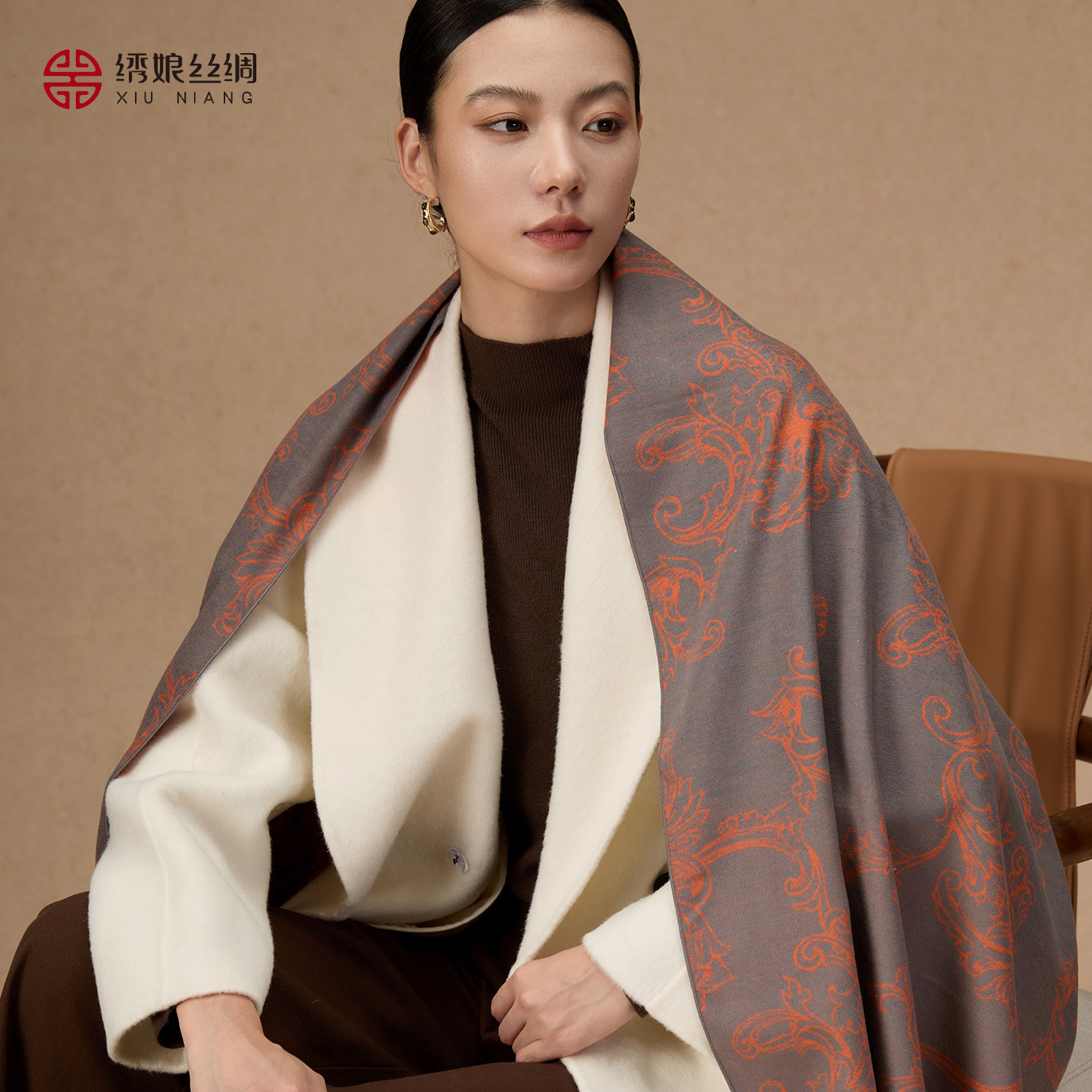 绣娘丝绸真丝拉绒围巾2026冬新款真丝披肩女加大保暖护颈围脖礼盒